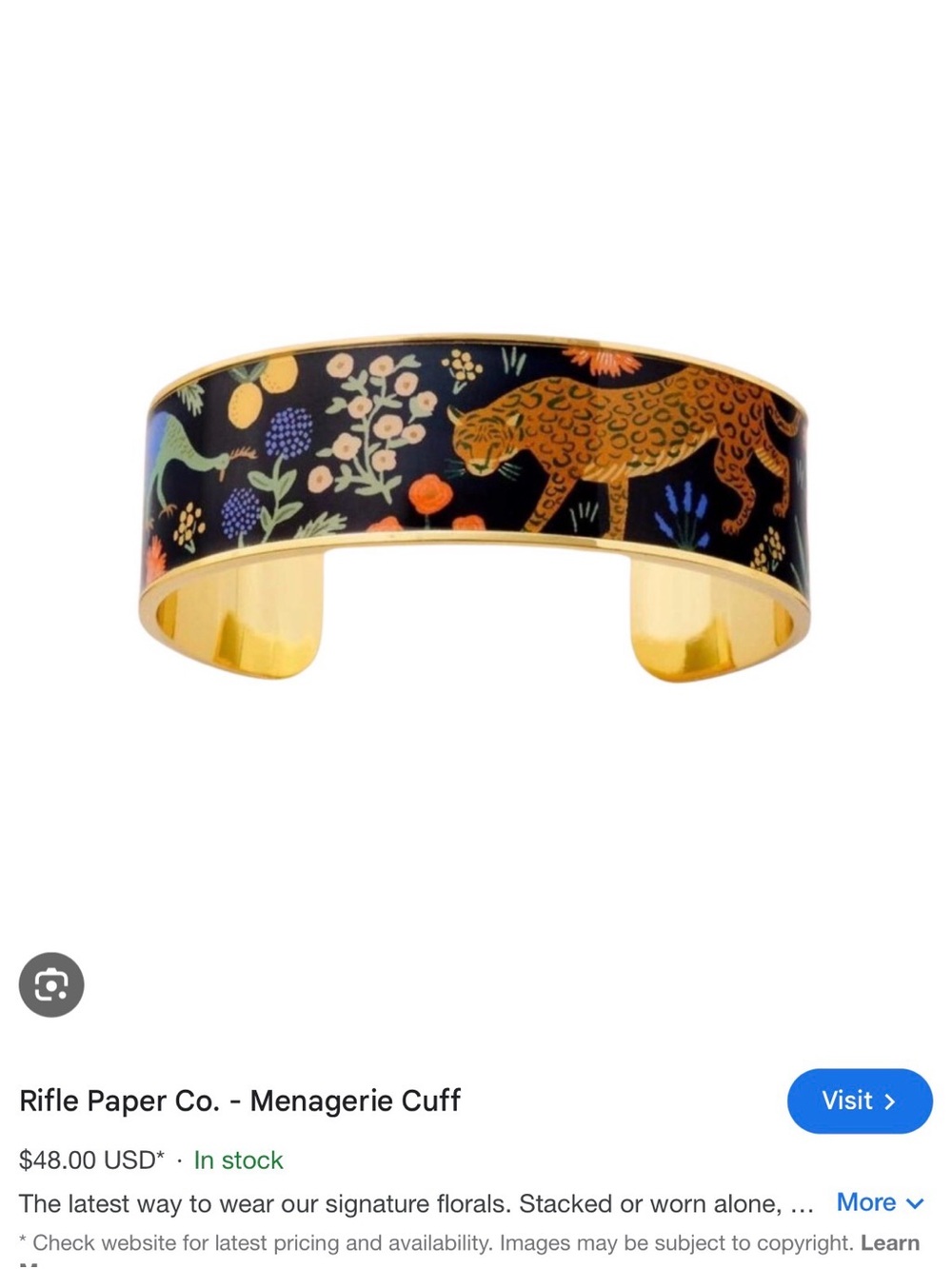Rifle Paper Co. Black & Gold Menagerie Floral Cuff